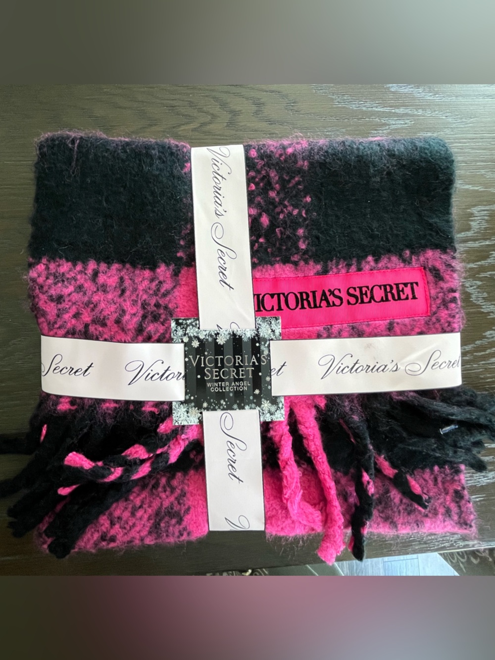 Victoria's Secret Hot Pink and Black Fringe Scarf